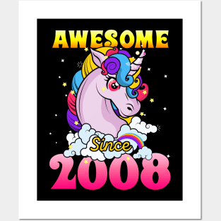 Funny Awesome Unicorn Since 2008 Cute Gift Posters and Art